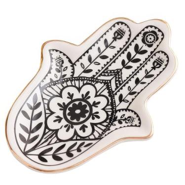 Imagem de Bandeja de joias de cerâmica Hamsa para decoração de casa e organizador de itens pequenos para decoração de casa, enfeites de Feng Shui.