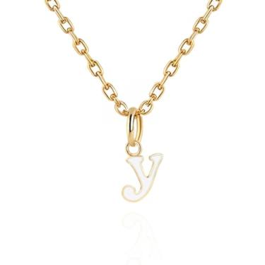 Imagem de Colares com inicial feminina, banhado a ouro 14K com letra A-Z com esmalte colorido, corrente ajustável de 45,7 a 50,8 cm - Presentes de Dia dos Namorados para ela, presentes de aniversário, presentes