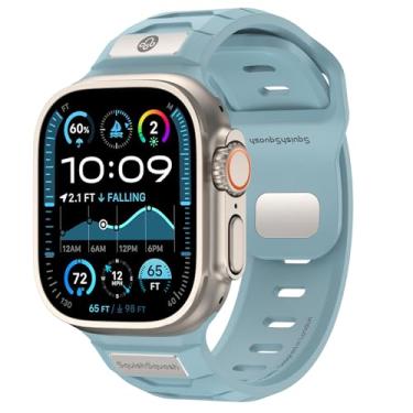 Imagem de SquishSquash Pulseira esportiva de borracha Ganoid FKM compatível com Apple Watch Ultra 3/2/1 SE séries 11/10/9/8/7/6/5/4, pulseira impermeável de fluoroelastômero para iWatch 44/45/46/49 mm (azul