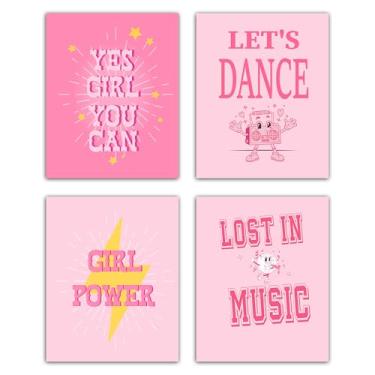 Imagem de Conjunto de 4 pôsteres Girl Power, decoração de parede de dança de música rosa para quarto de meninas sala de estar dormitório, decoração de quarto infantil rosa, vaqueiras discotecas impressões