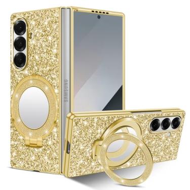 Imagem de Capa de silicone para Samsung Galaxy Z Fold 7 5G Capa de telefone Glitter Sparkle Bling Matte Back Cases com Mag-Safe, espelho de maquiagem, suporte à prova de choque capa protetora para Samsung Z