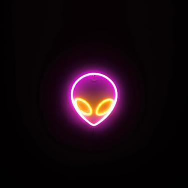 Imagem de Luminária Placa Led Neon - Letreiro de Luz Parede USB Pilha(Alien Rosa c Amarelo)