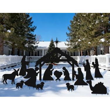 Imagem de Geelin Estacas grandes de 15 peças, 129 cm, placa de presépio de Natal, religiosa, estacas de jardim, à prova d'água, Natal, ao ar livre, presépio com estaca para gramados de Natal, decoração ao ar
