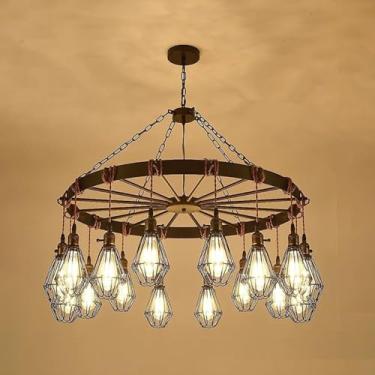 Imagem de Luminária pendente vintage industrial com LED, estilo americano, ideal para sala de estar, restaurante, quarto, casa de campo, loft, loja de roupas, café, bar, casa de família (F 16 lâmpadas