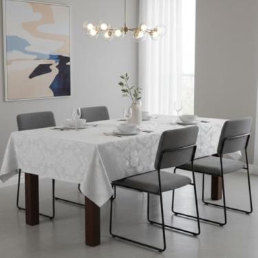 Imagem de TOALHA DE MESA LINHÃO EM TECIDO LINHO RUSTICO (FLORAL BRANCA, 100X140)