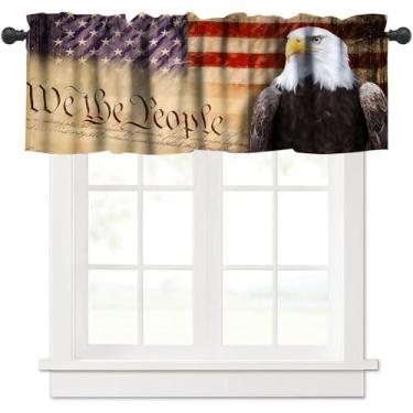 Imagem de Mchenxin Cortina de saia de águia patriótica, bandeira dos EUA vintage, listras estrelas, 4 de julho, antigo, dia da independência, blackout para janela curta, drapeado para casa, cozinha, quarto, 137