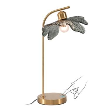 Imagem de Candeeiro de mesa de meados do século Candeeiro de mesa dourado com interruptor de toque abajur de vidro verde escuro abajur de mesa lateral vintage candeeiro de mesa pequeno candeeiro de mesa de