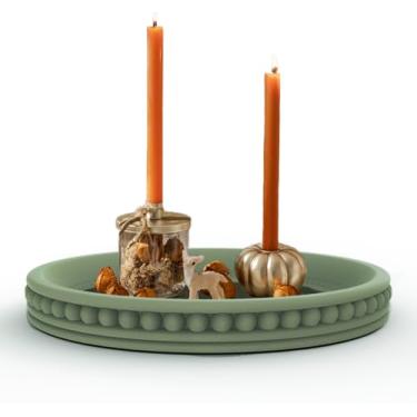 Imagem de Bandeja decorativa de concreto para mesa de centro, bandeja redonda antiderrapante moderna para decoração de casa, durável e fácil de limpar, bandeja de servir para sala de estar, cozinha, organização