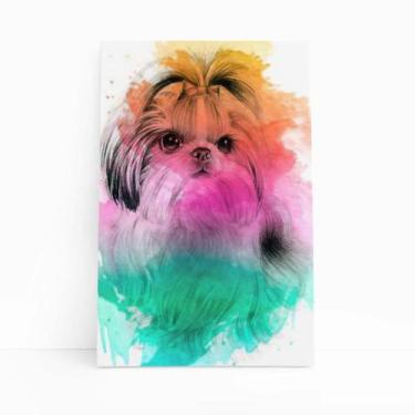 Imagem de Quadro Cão Cachorro Shih Tzu Fêmea Aquarela Canvas 30X40Cm - Plimshop