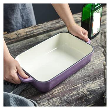 Imagem de IIPOSAQQ Assadeira de ferro fundido esmaltado frigideira com duas orelhas forno assadeira grelha carne e peixe bife fritar panelas lasanha (cor: A) (B)