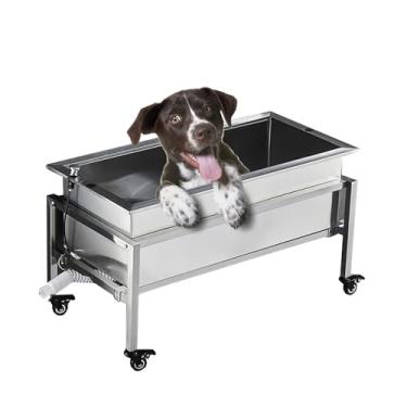 Imagem de HYUIO Estação de banho para cães, banheira de aço inoxidável, lavagem pequena para cuidados domésticos, pia de chuveiro para animais de estimação pequenos