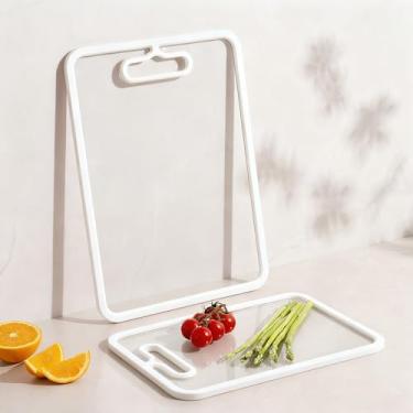 Imagem de 2 peças de tábua de corte de vidro para cozinha, tábua de corte de vidro temperado com bordas antiderrapantes, conjunto de tábua de corte transparente para lava-louças, para bancada, resistente ao