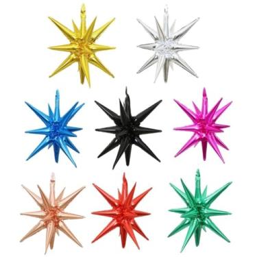 Imagem de 10 Balão Metalizado Estrela Sputnik 14 Pontas Explosão 55cm Festa Decoração(Sortido (via chat))