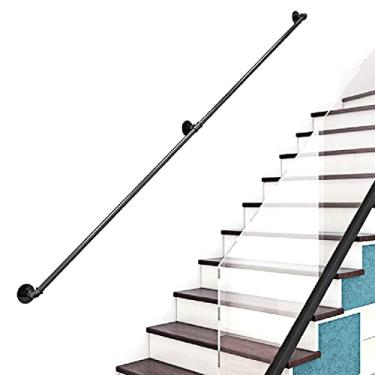 Imagem de Corrimão de tubulação/corrimão de escada de ferro forjado a vento industrial, loft interno doméstico contra a parede alça de jardim de infância antiderrapante antigo, preto (1 pés-6 m) (tamanho: 5,2 m