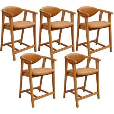 Imagem de Kit 05 Banquetas Baixa Cozinha Sala de Jantar Bancada Cecília L02 Couríssimo Whisky - Lyam Decor