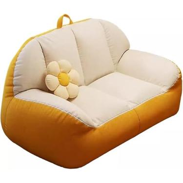 Imagem de Saco de feijão preguiçoso poltrona confortável espreguiçadeira sofá-cama preguiçoso assento futon chão macio sofá cadeira cama para sala de estar cadeira de canto quarto bege branco 105 x 70 x 55 cm