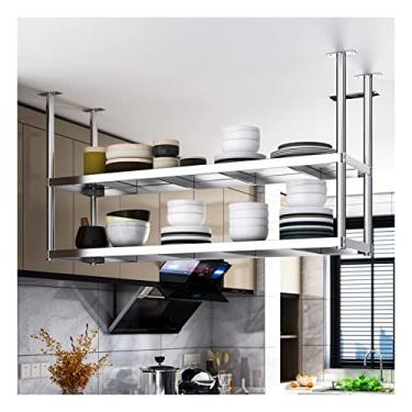 Imagem de Prateleiras de armazenamento montadas no teto, rack de cozinha, adega, suporte de panela, prateleira suspensa, prateleira de armazenamento, bandeja de decoração de teto para bares, restaurantes