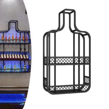 Imagem de Prateleiras de bar de vinho montadas na parede, rack de vinho de metal com luz LED, prateleiras de bar modernas, prateleira de bar multifuncional para decoração de bar em casa, cozinha, sala de jantar