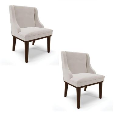 Imagem de Kit 02 Cadeiras Liz Veludo Cinza Base Fixa Madeira Tabaco -