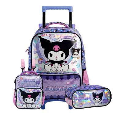 Imagem de Mochila Rodinhas Lancheira Térmica Estojo Duplo Kuromi