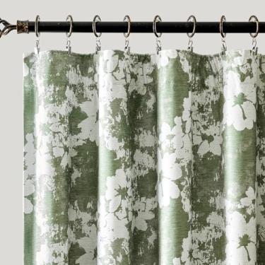 Imagem de GIGIZAZA Cortinas curtas verdes florais 153 cm, conjunto de 2 painéis, blackout, flor vintage, textura de chenille, tratamentos de janela, cortinas para escurecimento de quarto, cortinas boho