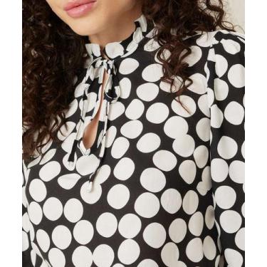 Imagem de Blusa Feminina Animal Print Gola Rufo Marisa-74484, Preto e branco, P