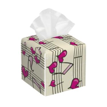 Imagem de Capa quadrada de couro para caixa de lenços de papel, à prova d'água, para notas, coração, música, organizador de papel facial com cinto inferior, estojo de lenços para mesa, banheiro, escritório