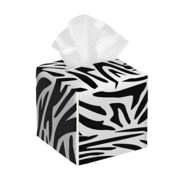 Imagem de Suporte quadrado de couro para caixa de lenços de papel, impermeável, com estampa de zebra, listras, organizador de papel facial com cinto inferior, estojo de lenços para mesa, banheiro, escritório