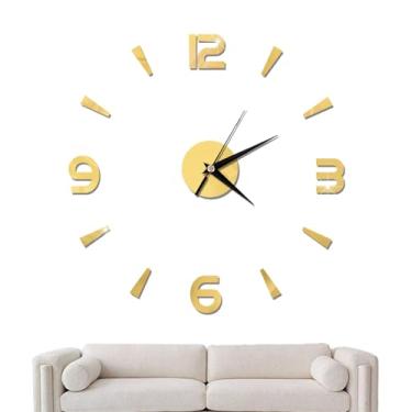 Imagem de Frdhee Adesivo de relógio de parede 1 mm acrílico espelho decoração DIY parede moderna casa escritório decoração de quarto (ouro)