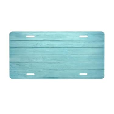 Imagem de Placa de licença à beira-mar de madeira azul para placas dianteiras de carro alumínio metal adequado para caminhão placa de porta de carro bar café acessórios automotivos para homens mulheres 15 x 30