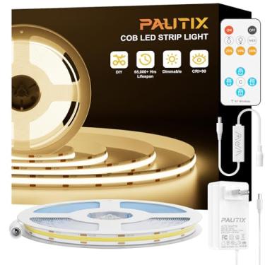 Imagem de PAUTIX Fita de LED COB 10 metros, nível de engenharia listado pela UL branco quente 3000K, CRI93+ alto lúmen superbrilhante, luz de fita de LED flexível regulável de 24 V com controle remoto RF, para