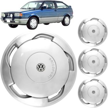 Imagem de Jogo 4 Calotas Aro 14 Vw Gol Voyage Saveiro G1 1987 a 1997 Orbital Com Adesivo Logo Vw Resinado Grid GR100AR