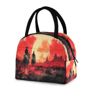 Imagem de Blueangle Lancheira isolada à prova de vazamento - Bolsa de almoço reutilizável com design de caubói do oeste americano, recipiente compacto para alimentos para escritório, viagens e atividades ao ar