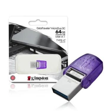 Imagem de Pen Drive 64GB Kingston Datatraveler, USB 3.2, Microduo, Tipo C e Tipo A - DTDUO3CG3/64GB.