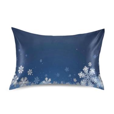 Imagem de ATTX Fronha de almofada branca com flocos de neve com fecho de envelope para cabelo e pele, macia, respirável, suave, ambos os lados, capa de almofada de seda refrescante (Queen 50 cm × 76 cm, 1 peça