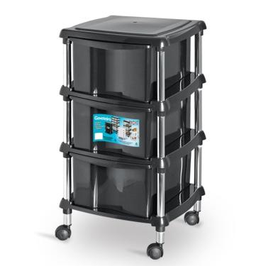 Imagem de Gaveteiro Organizador Multiuso 3 Gavetas Com Rodízios Alice Preto