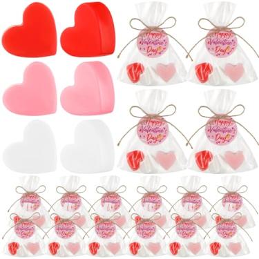 Imagem de Demissle Conjunto de 60 sabonetes de dia dos namorados, mini conversa, sabonetes feitos à mão, sabonetes artesanais, para presente de casamento, decoração de dia dos namorados (vermelho)