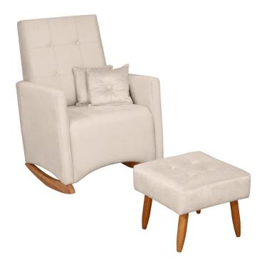 Imagem de Poltrona De Amamentação E Descanso Anne Com Base Balanço E Puff Veludo Bege - Desk Design