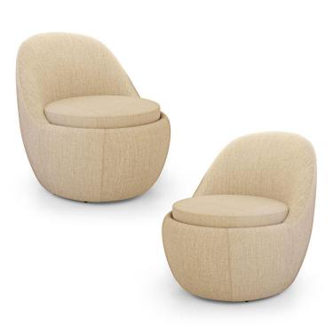 Imagem de Kit 02 Poltronas Orgânicas Living Memphis Fixa Linho Bege - Desk Design
