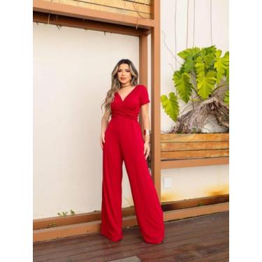 Imagem de Macacão Pantalona Decote Transpassado - luh may, Vermelho, P