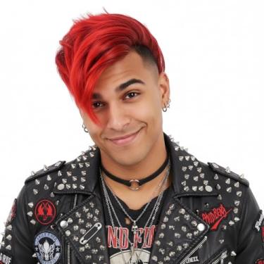 Imagem de H&Bwig Peruca masculina Punk Mohawk Spiky - Cabelo sintético vermelho/preto e multicolorido para Halloween, cosplay, Natal e festas de anime