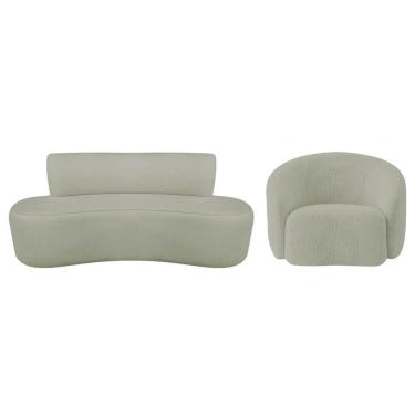 Imagem de Kit Recamier Curvo Amsterdã 180cm E Poltrona Amore Luxo Bouclé Cor Verde Oliva