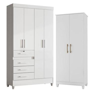 Imagem de Guarda Roupa Infantil Sobral E Armário Multiuso Jade Branco Brilho - Moval