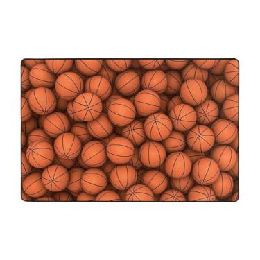 Imagem de ZERAOKE Tapetes de basquete laranja para sala de estar de 1,2 x 1,8 m, tapete macio e moderno, tapetes felpudos antiderrapantes para decoração de casa, tapete lavável para quarto, jantar, dormitório,