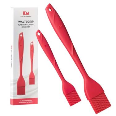 Imagem de Kitchen Mama WALTZGRIP Escova de cozimento e cozimento de silicone de platina: conjunto de 2 peças resistentes ao calor para cozinhar, assar, assar, grelhar, esfregar com óleo, molho de churrasco e