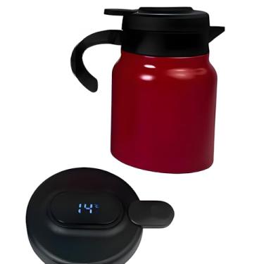 Imagem de Garrafa Térmica Premium com Display LED de Temperatura, 1L, Interior em Aço Inox, Tampa Anti-vazamento, Bico Anti-respingo, Ideal para Café e Chá (Vermelho)
