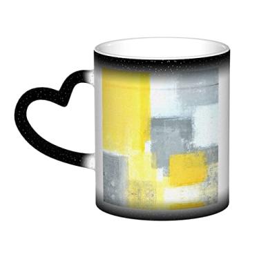 Imagem de Caneca de café divertida com pintura abstrata cinza e amarela, mágica, sensível ao calor, com mudança de cor, 12 Oz, para café/chá/leite/cacau, para adolescente/aniversário/festival/presentes