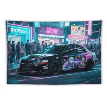 Imagem de HouLaiZhe JDM Tapeçaria de carro anime esporte carro lancer Jdm carro esportes pendurar na parede quarto decoração de casa tapeçarias estética piquenique decoração de parede arte de parede para