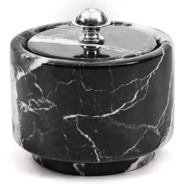 Imagem de Radicaln Adega de sal de mármore com tampa, caixa de sal feita à mão zebra preta para bancada de cozinha, pote de especiarias ideal, tigela de sal e recipiente de temperos para decoração de Natal