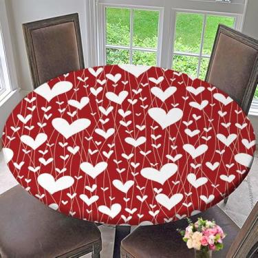 Imagem de XUEBUXI Toalha de mesa redonda com ajuste de coração, toalha de mesa elástica à prova d'água para festas de fim de ano, celebrações ao ar livre/interno, adequada para mesa redonda de 61,5 a 71 cm de